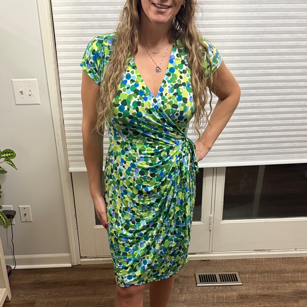 Maggy London Vibrant Green and Blue Midi Dress